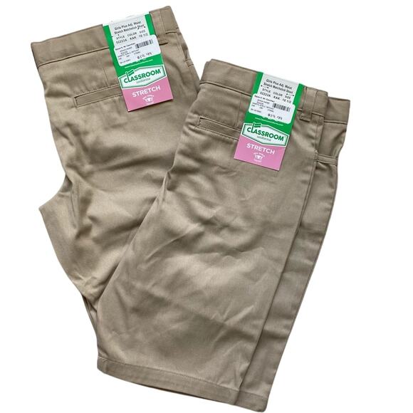 NWT 2 Pairs Classroom Khaki Uniform Stretch School Shorts Adjustable Waist 10/12 - Picture 1 of 3